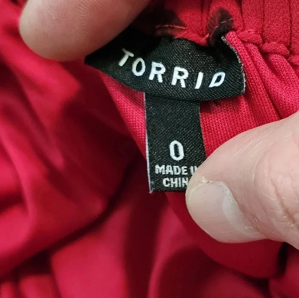Torrid Women Size 0 Red Black Floral Chiffon Dress Gothic Cottagecore Romantic - Picture 5 of 8